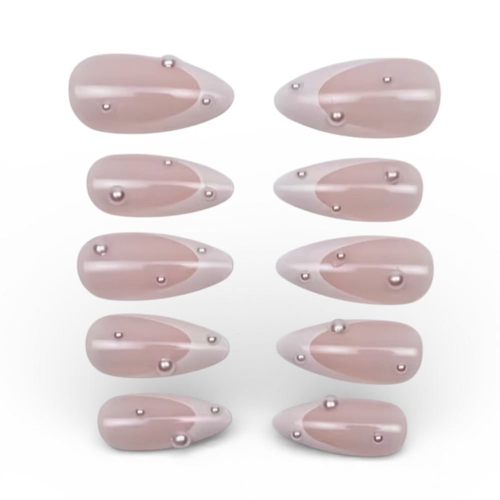 French Tip White Press-On Nails with Pearl Accents.
